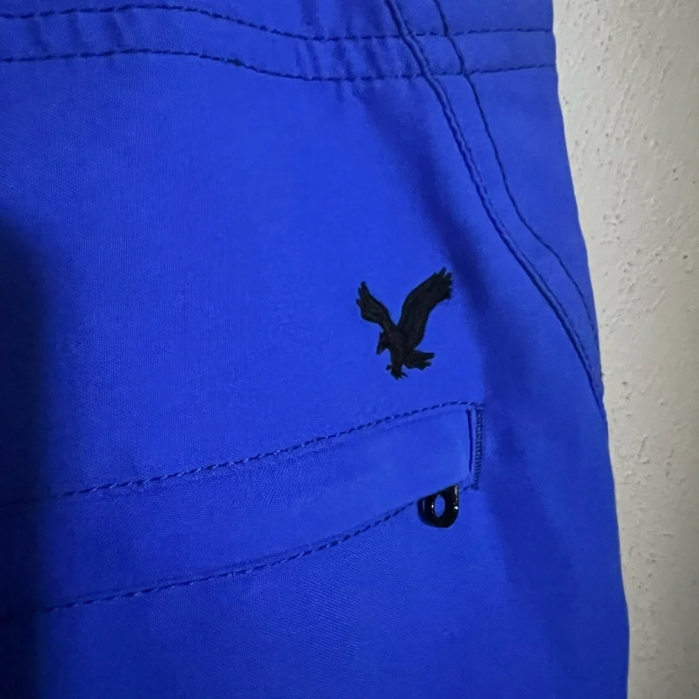 AMERICAN EAGLE Classic Summer Tie Waist Board Shorts Royal Blue Black‎ Men's XS